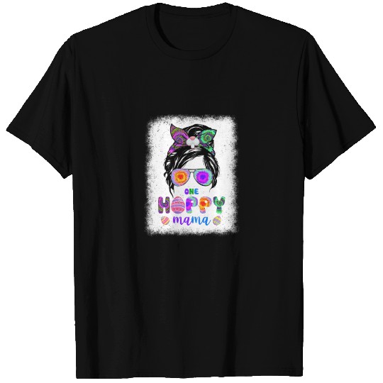 Womens One Hoppy Mama Bunny Easter Egg Messy Bun P T-shirt
