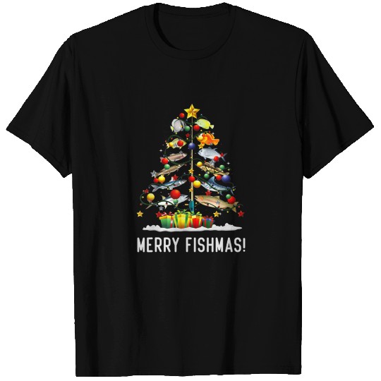 Merry Fishmas Funny Christmas Fish Tree Lights T-shirt