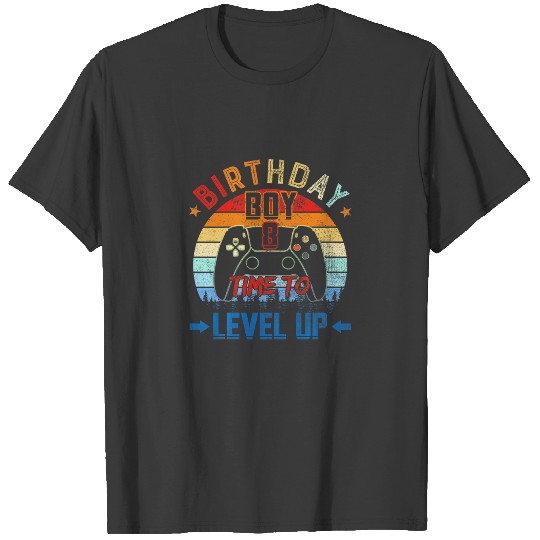 Kids 8Th Birthday Boy Time To Level Up 8 Years Old T-shirt