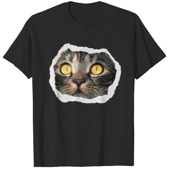 Ripped paper funny cat face peeping illusion photo sleeveless T-shirt