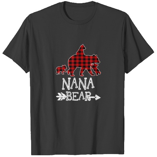 Nana Bear Three Cubs Red Plaid Mama Christmas Paja T-shirt