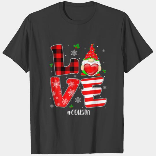 Gnome Love Cousin Heart Red Plaid Christmas Valent T-shirt