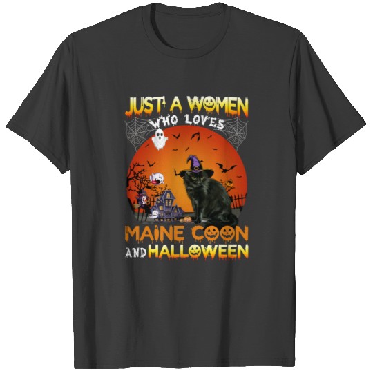 Just A Women Who Loves Maine Coon And Halloween T-shirt
