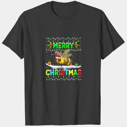 Funny Santa Bumble Bee Xmas Lights Merry Christmas T-shirt