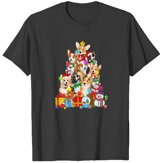 Funny Corgi Christmas Tree Lights Gift Dog Lover T T-shirt
