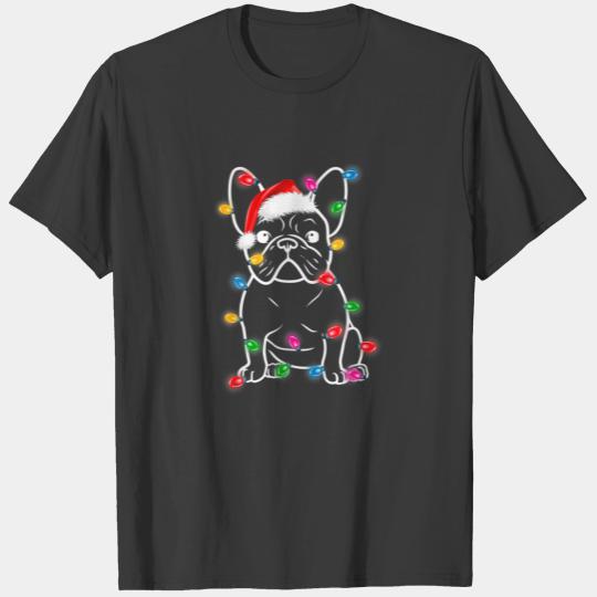 Funny French Bulldog Dog Tree Christmas Lights DOG T-shirt