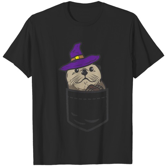 Pocket Otter Witch Hat Cute Halloween 202* Animal T-shirt