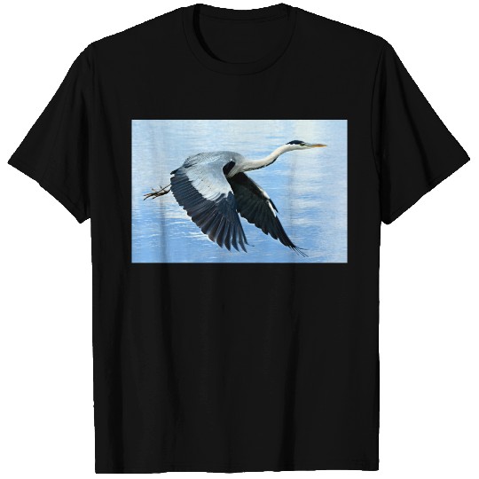 Blue Heron in Flight Over Water T-shirt