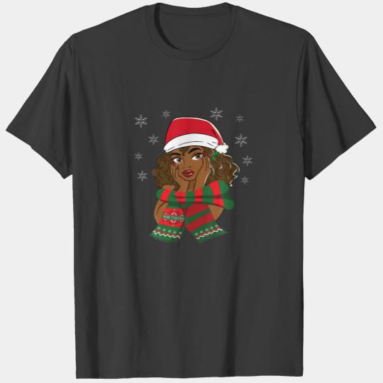 Black African Girl American Melanin Christmas Sant T-shirt