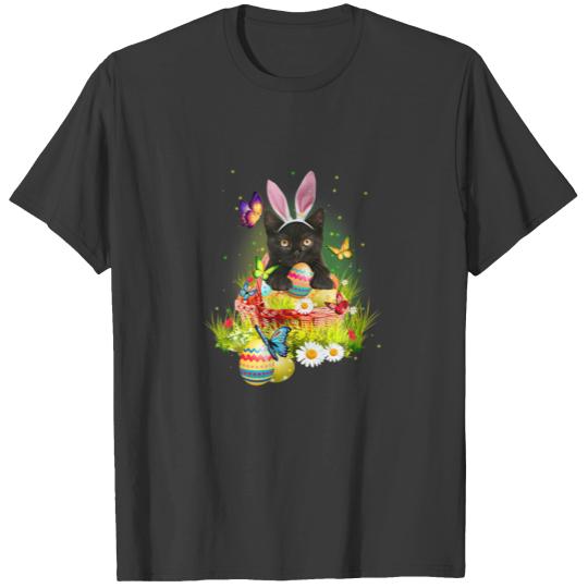 Black Cat Easter Day Bunny Eggs Costume Gift T-shirt
