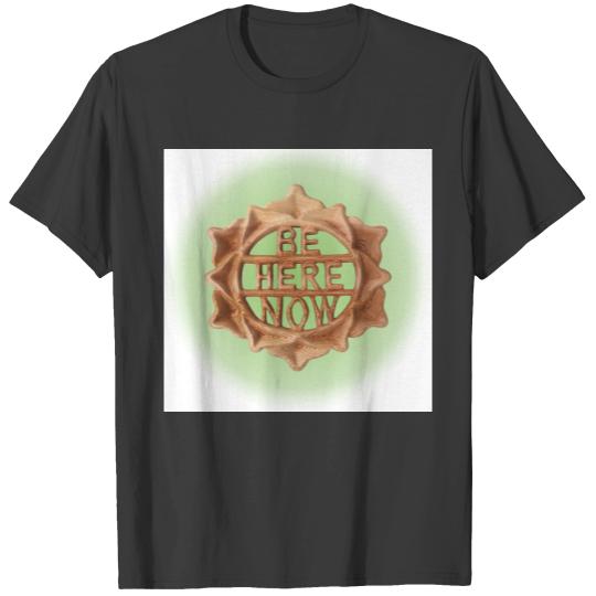 Be Here Now-Lotus Carving on Green T-shirt
