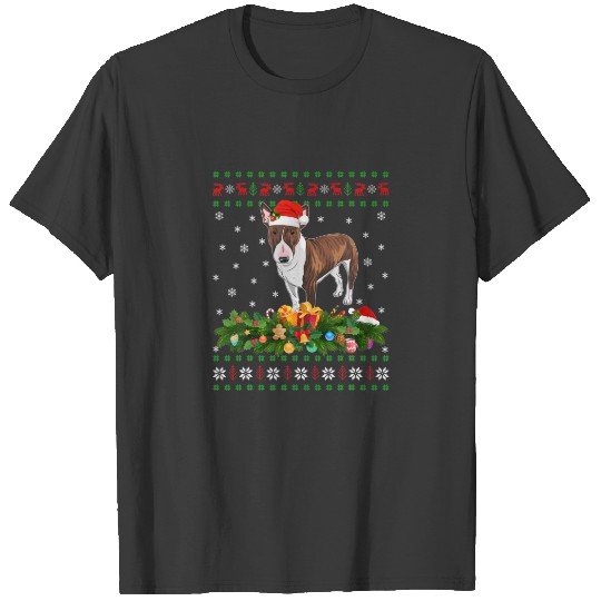 Santa Hat Xmas Lighting Ugly Bull Terrier Christma T-shirt