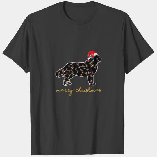 Funny Newfoundland Dog Tree Christmas Lights Xmas T-shirt