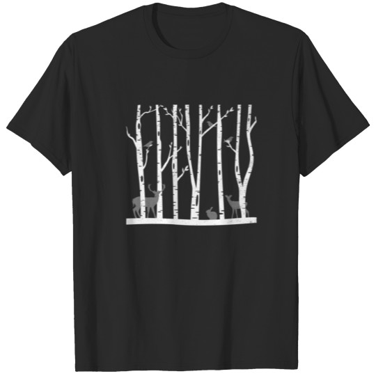 Discover Snowy Forest Paining Winter Trees Deer Nice Art Dr T-shirt