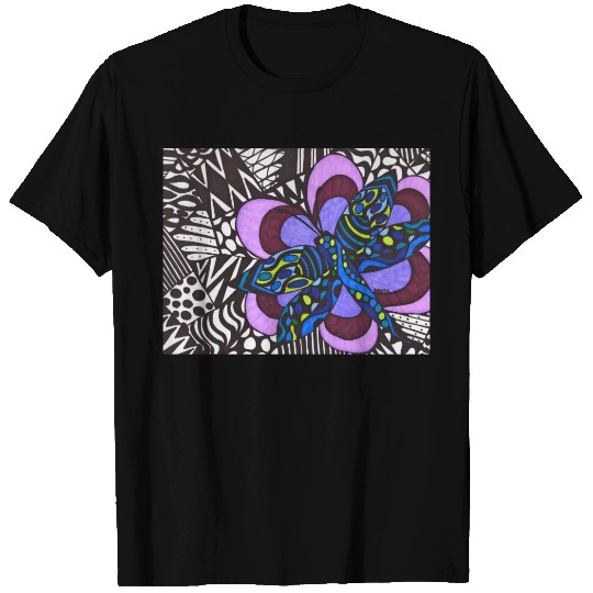 Dragonfly on flower on T-shirt
