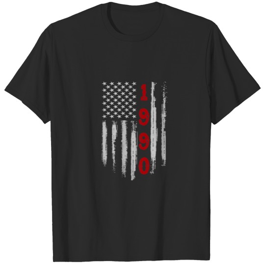 Discover 32Th Birthday Gifts 1990 Vintage American Flag Gif T-shirt