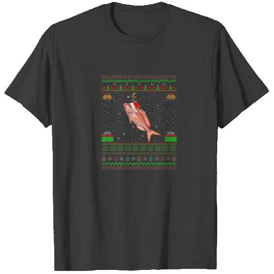 Funny Xmas Lighting Santa Hat Ugly Redfish Christm T-shirt