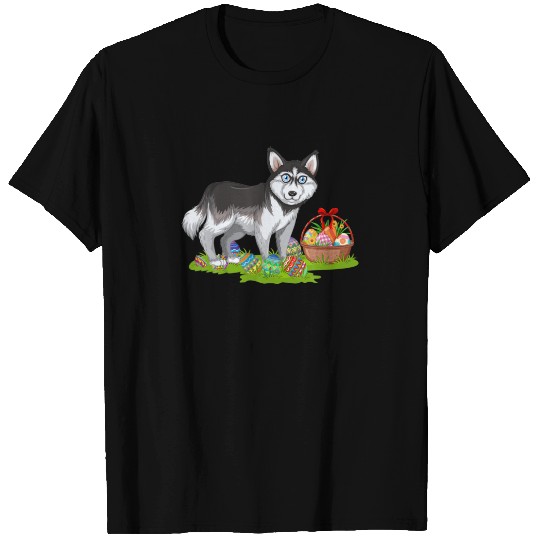 Funny Easter Egg Hunting Bunny Siberian Husky Dog T-shirt