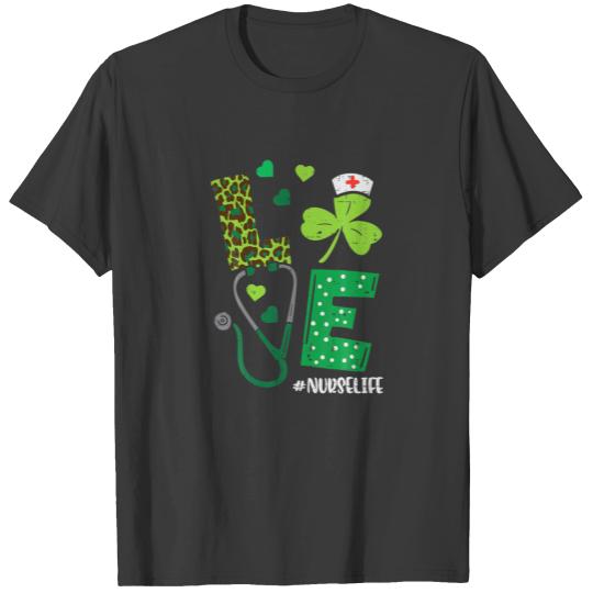 Love Shamrock Stethoscope Nurse Life St Patricks D T-shirt