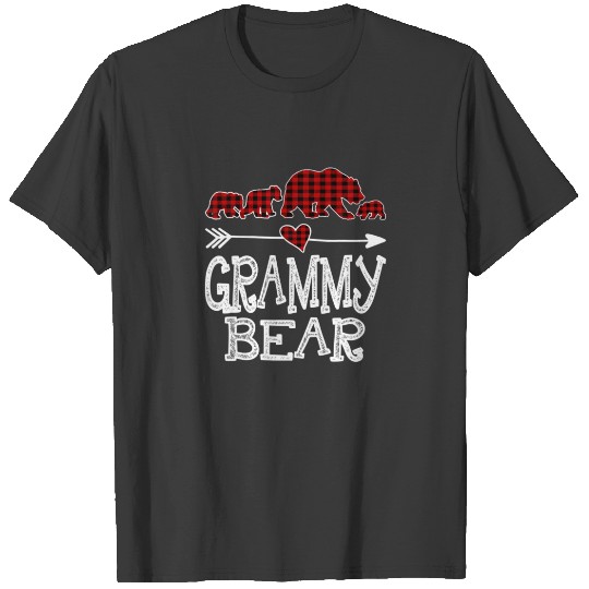 Grammy Bear Three Cubs Red Plaid Mama Christmas Pa T-shirt