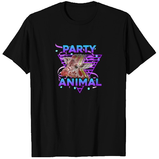 PARTY ANIMAL Funny Giraffe Lover Retro 80S Girl Bo T-shirt