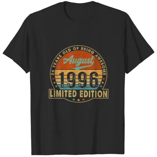 Discover 26Th Birthday Born In August 1996 Vintage 26 Years T-shirt