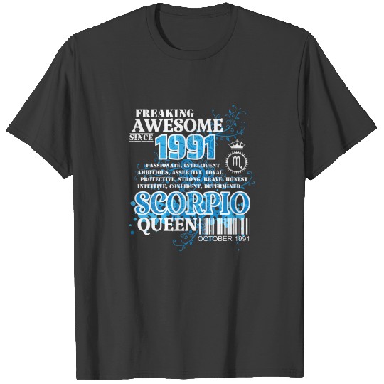 Discover Freaking Awesome Since 1991 October Scorpio Queen T-shirt