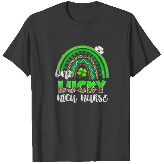 Rainbow Shamrock One Lucky NICU Nurse Leopard St P T-shirt