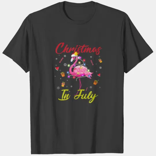 Christmas In July S For Men Women Pink Flamingo Su T-shirt