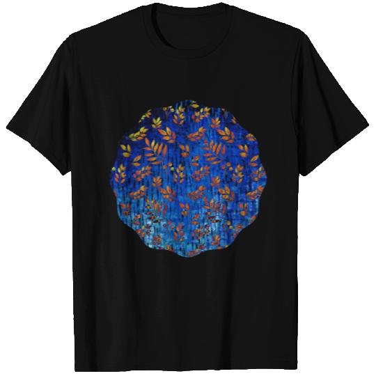 Royal blue and gold fall leaf pattern, modern,chic T-shirt