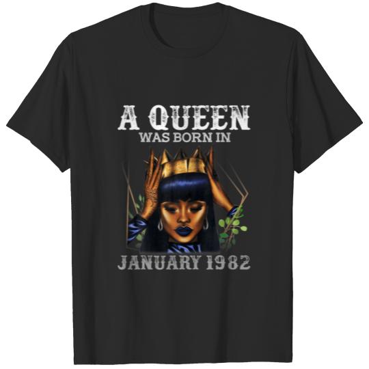 Discover A Queen Was Born In January 1982 40Th Birthday Bla T-shirt