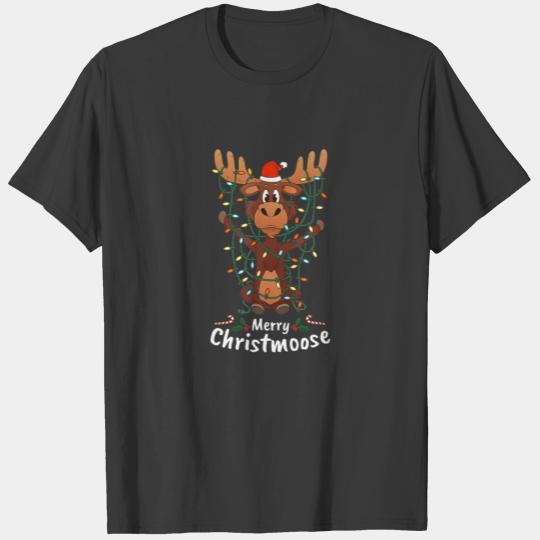 Merry Christmoose Christmas Moose Xmas Tree Lights T-shirt