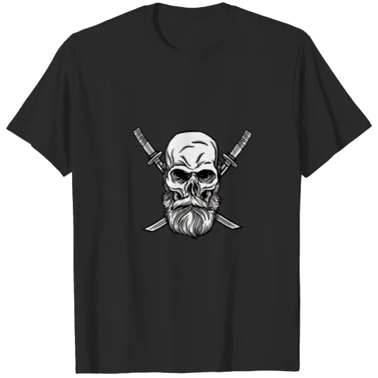 Bearded Beard Skull Face Swords T-shirt