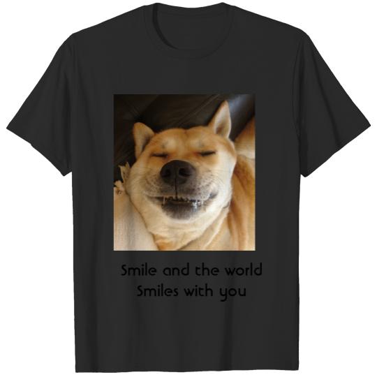 Discover funny cute dog smiling with uplifting slogan T-shirt