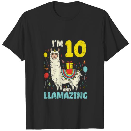 Kids Im 10 Llamazing Llama Cute Alpaca Animal 10th T-shirt