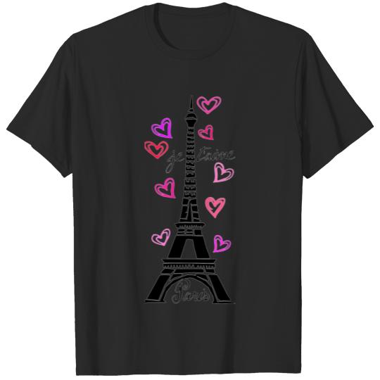 Discover PARIS JE T'AIME EIFFEL TOWER AND HEARTS PRINT T-shirt