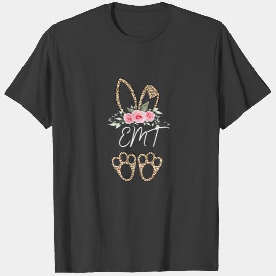 Women Leopard Easter Bunny EMT Happy Easter Day T-shirt