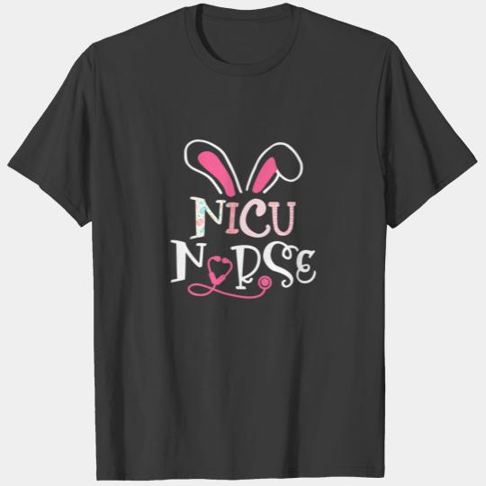 NICU Nurse Stethoscope Bunny Ears Happy Nursing Ea T-shirt