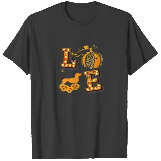 LOVE Dachshund Leopard Print Pumpkin Halloween Cos T-shirt