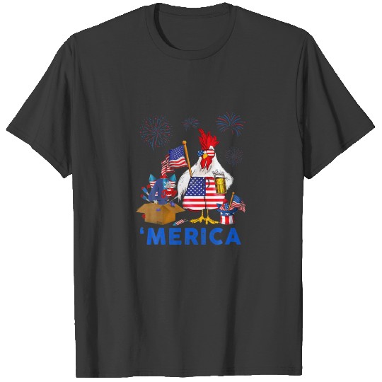 Chicken Merica 4Th Of July Summer American Flag Ch T-shirt