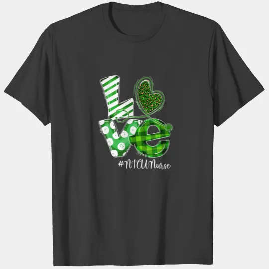 Stethoscope Love NICU Nurse Leopard Plaid St Patri T-shirt