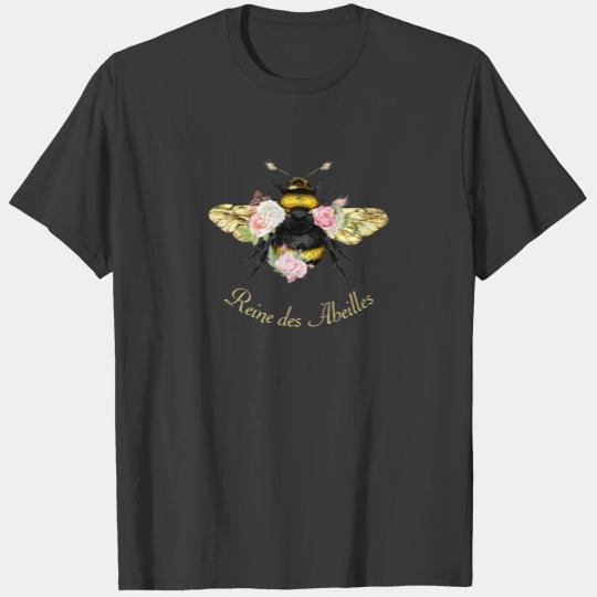 Elegant French Queen Bee Pink Roses Gray Gold T-shirt