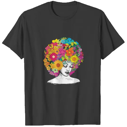 Flower Afro Women Black Queen African American Mel T-shirt