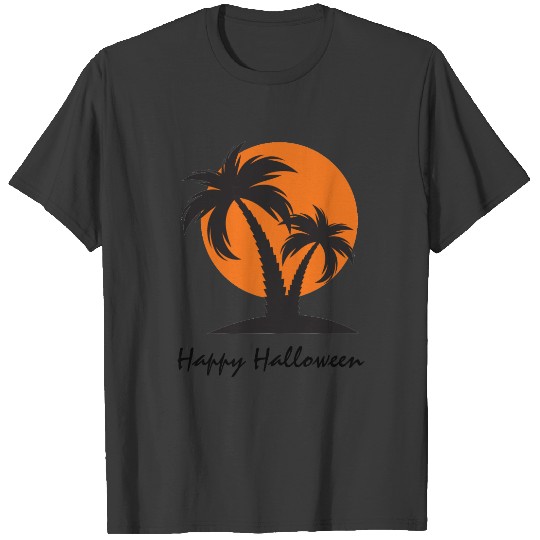 Happy Halloween Tropical Sunset Orange and Black T-shirt