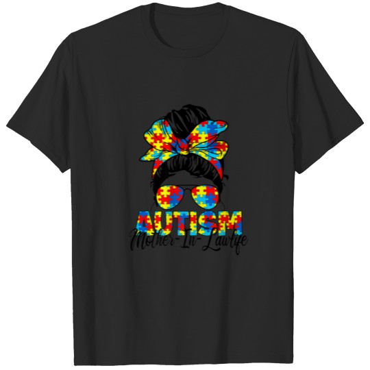 Autism Mother-In-Law Messy Bun Sunglasses Bandana T-shirt
