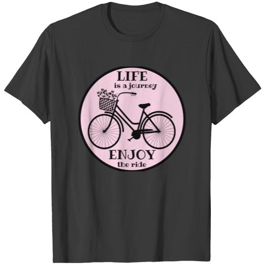 Enjoy the ride bicycle pink chevron quote T-shirt
