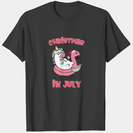 Cute Unicorn With Flamingo Float Christmas In July T-shirt