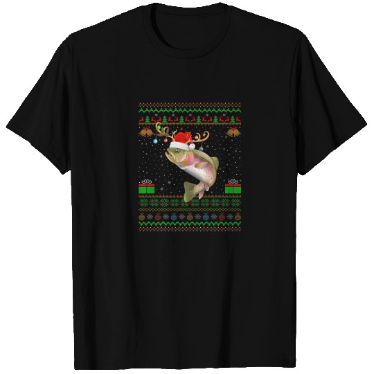 Funny Xmas Lighting Santa Hat Ugly Rainbow Trout C T-shirt