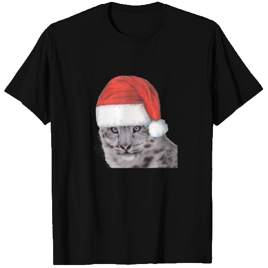 Snow Leopard Wearing A Christmas Santa Hat T-shirt