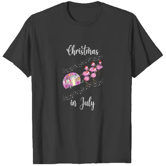 Five Pink Flamingo Camping RV Christmas In July T-shirt